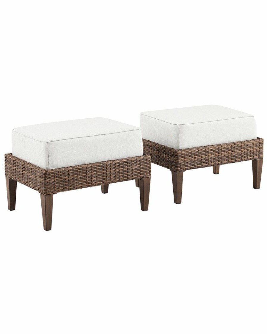 Seating Crosley | Crosley Capella 2Pc Outdoor Wicker Ottoman Set Home Seating