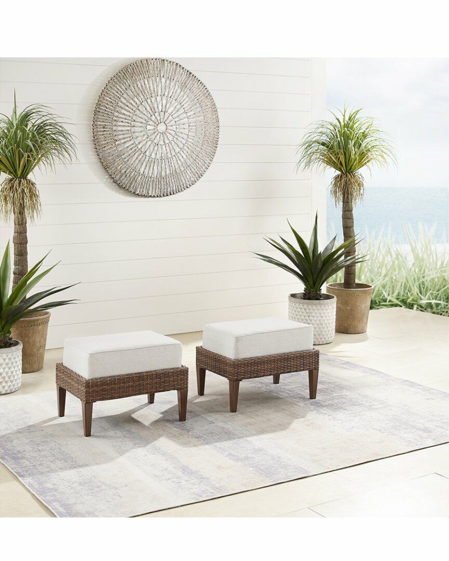 Seating Crosley | Crosley Capella 2Pc Outdoor Wicker Ottoman Set Home Seating