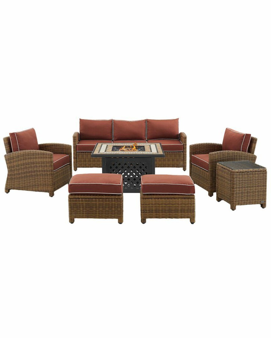 Seating Crosley | Crosley Bradenton 6Pc Outdoor Wicker Sofa Set W/Fire Table Home Seating