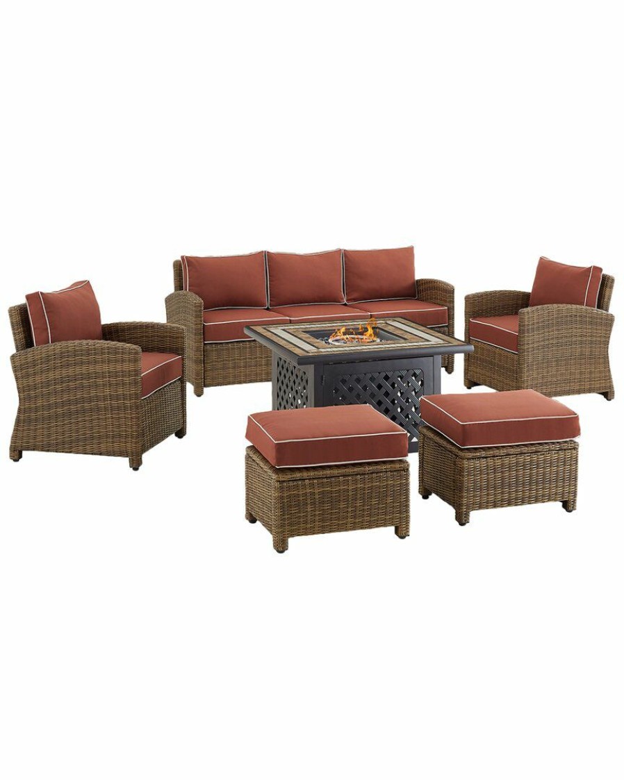 Seating Crosley | Crosley Bradenton 6Pc Outdoor Wicker Sofa Set W/Fire Table Home Seating