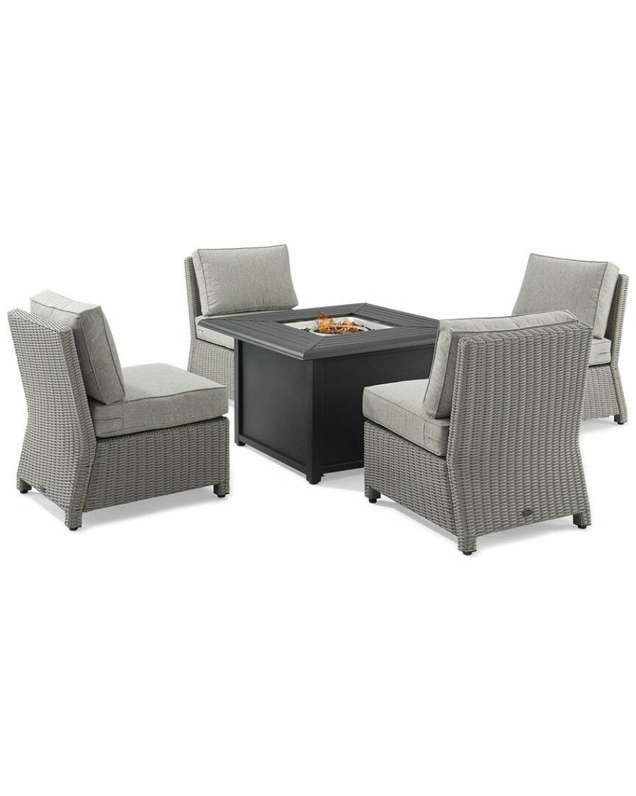 Seating Crosley | Crosley Furniture Bradenton 5Pc Outdoor Wicker Conversation Set W/Fire Table- Dante Fire Table & 4 Armless Chairs Home Seating