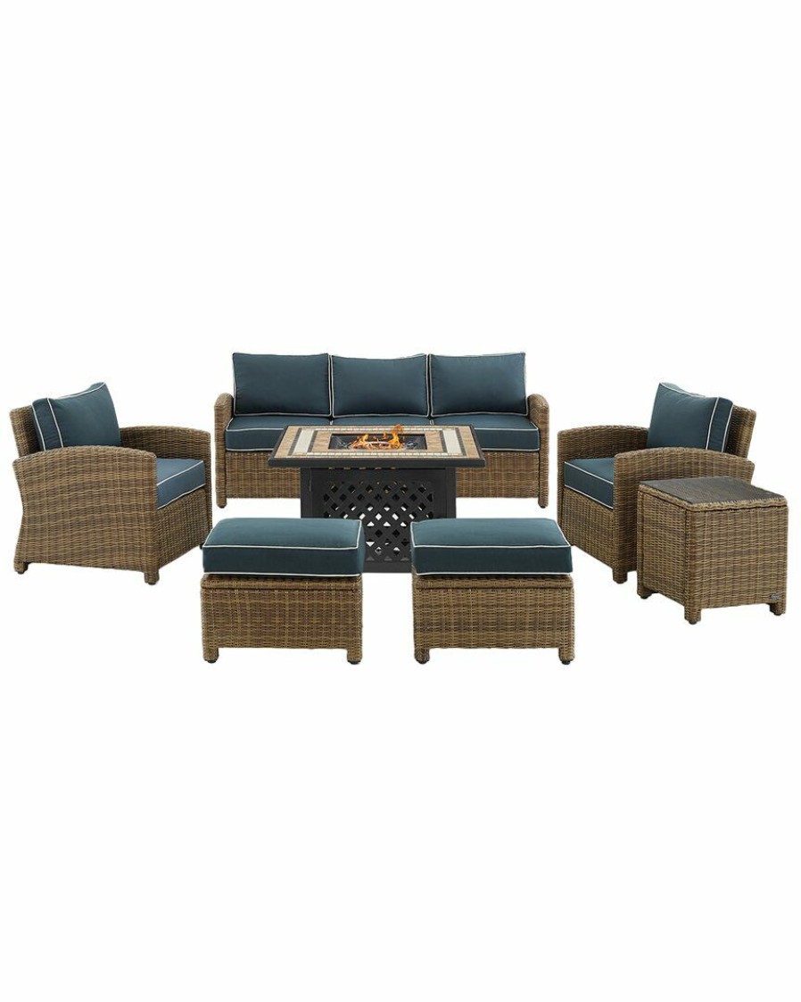 Seating Crosley | Crosley Bradenton 6Pc Outdoor Wicker Sofa Set W/Fire Table Home Seating