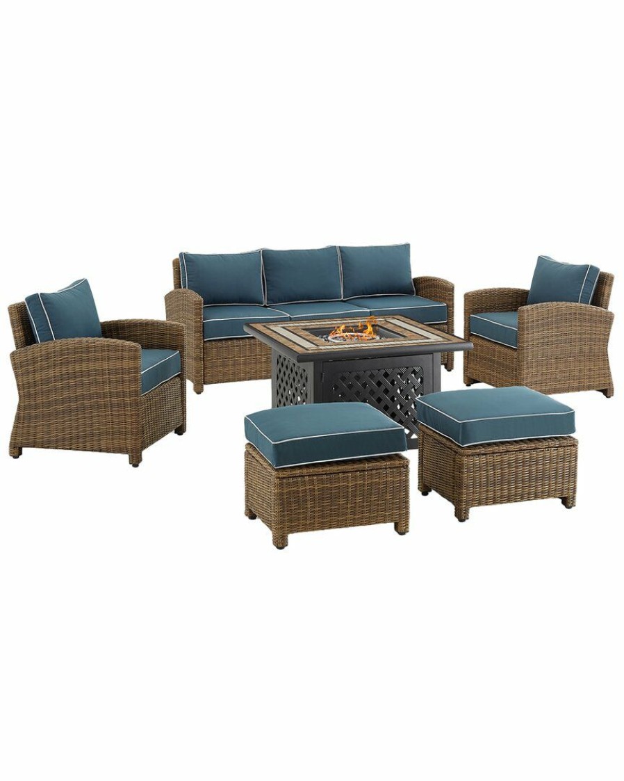 Seating Crosley | Crosley Bradenton 6Pc Outdoor Wicker Sofa Set W/Fire Table Home Seating