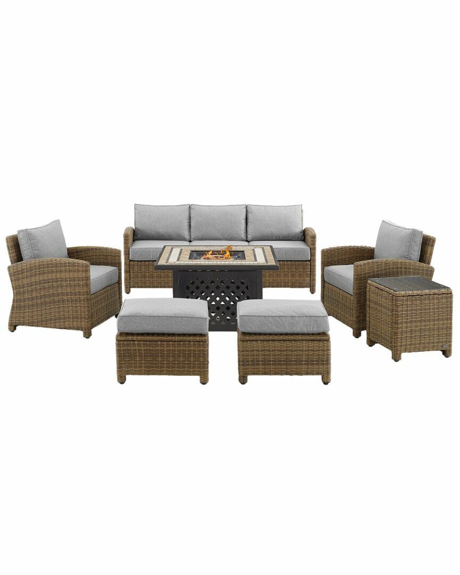 Seating Crosley | Crosley Bradenton 6Pc Outdoor Wicker Sofa Set W/Fire Table Home Seating