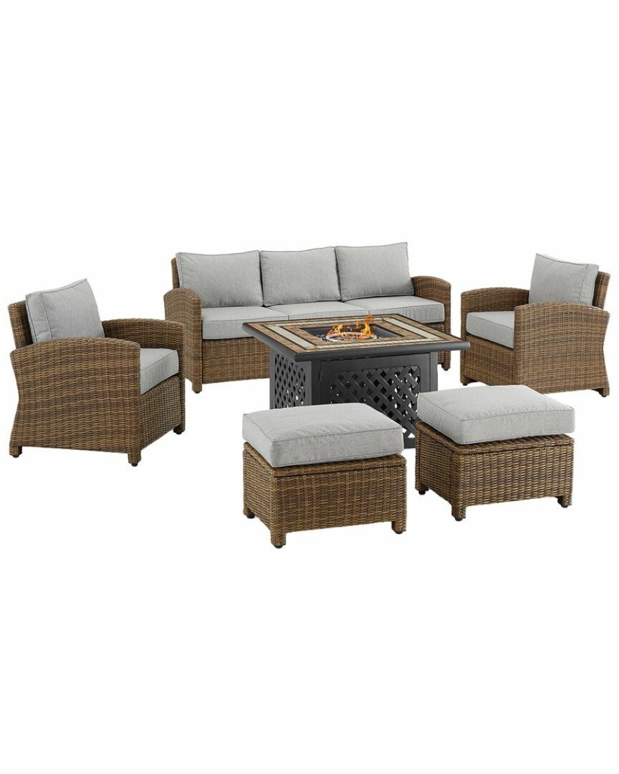 Seating Crosley | Crosley Bradenton 6Pc Outdoor Wicker Sofa Set W/Fire Table Home Seating