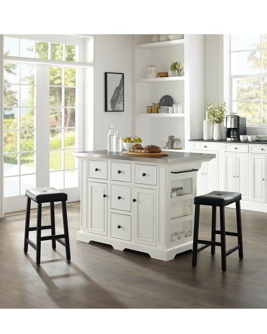 Sideboards & Credenzas Crosley | Crosley Julia Island W/Uph Saddle Stools Home Sideboards & Credenzas