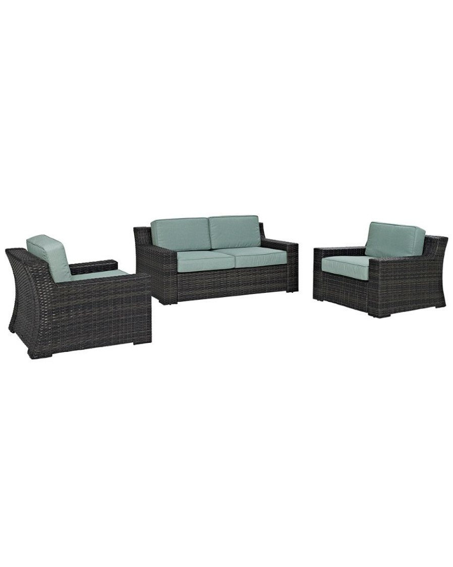 Seating Crosley | Crosley Beaufort 3Pc Outdoor Wicker Conversation Set Home Seating