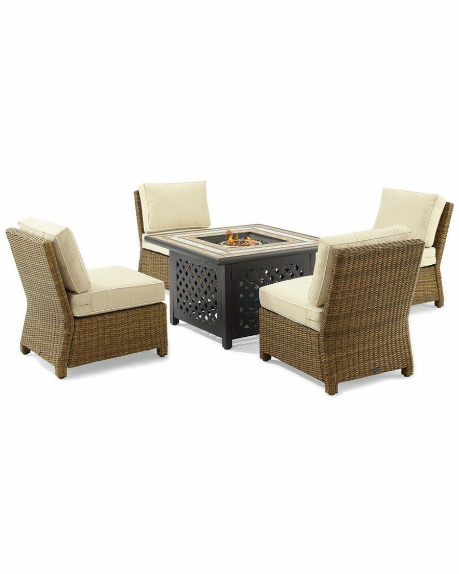 Seating Crosley | Crosley Furniture Bradenton 5Pc Outdoor Wicker Conversation Set W/Fire Table- Tucson Fire Table & 4 Armless Chairs Home Seating