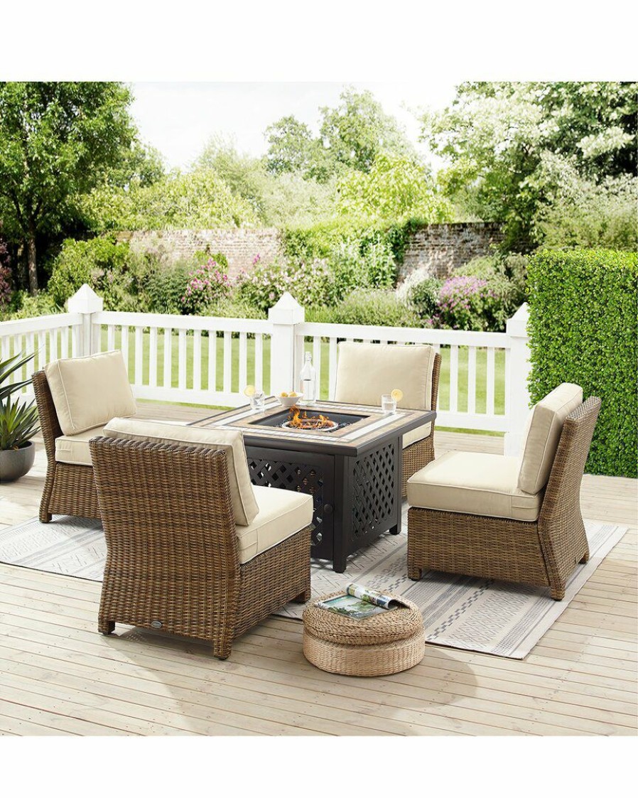 Seating Crosley | Crosley Furniture Bradenton 5Pc Outdoor Wicker Conversation Set W/Fire Table- Tucson Fire Table & 4 Armless Chairs Home Seating