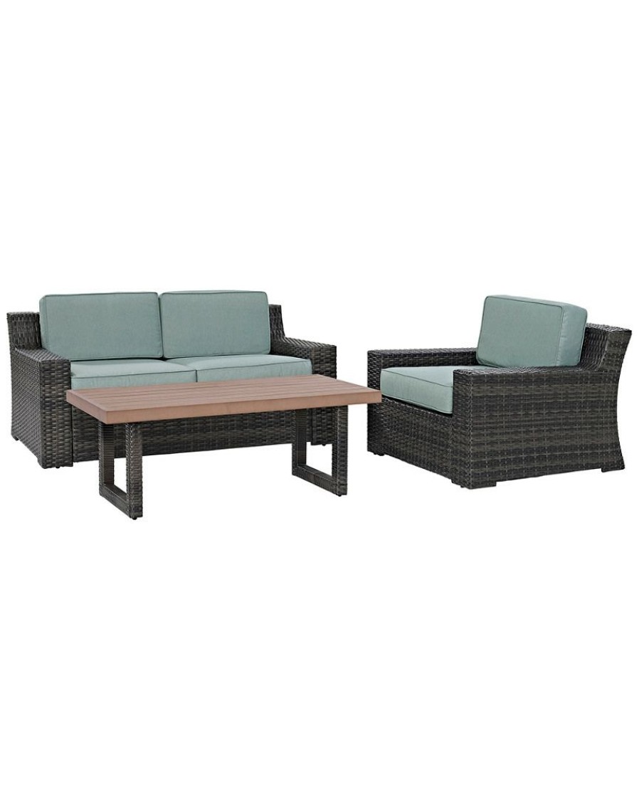 Seating Crosley | Crosley Beaufort 3Pc Outdoor Wicker Conversation Set Home Seating