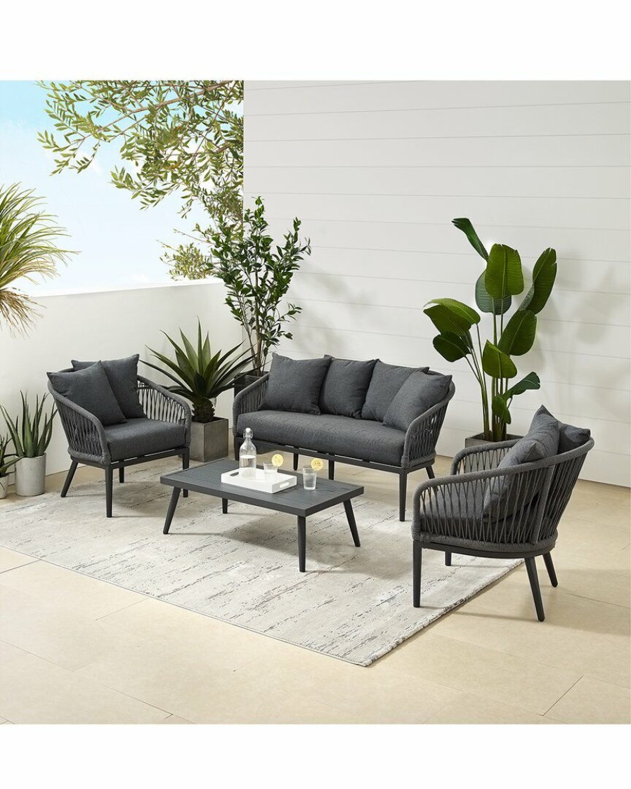 Seating Crosley | Crosley Dover 4Pc Outdoor Rope Conversation Set Home Seating