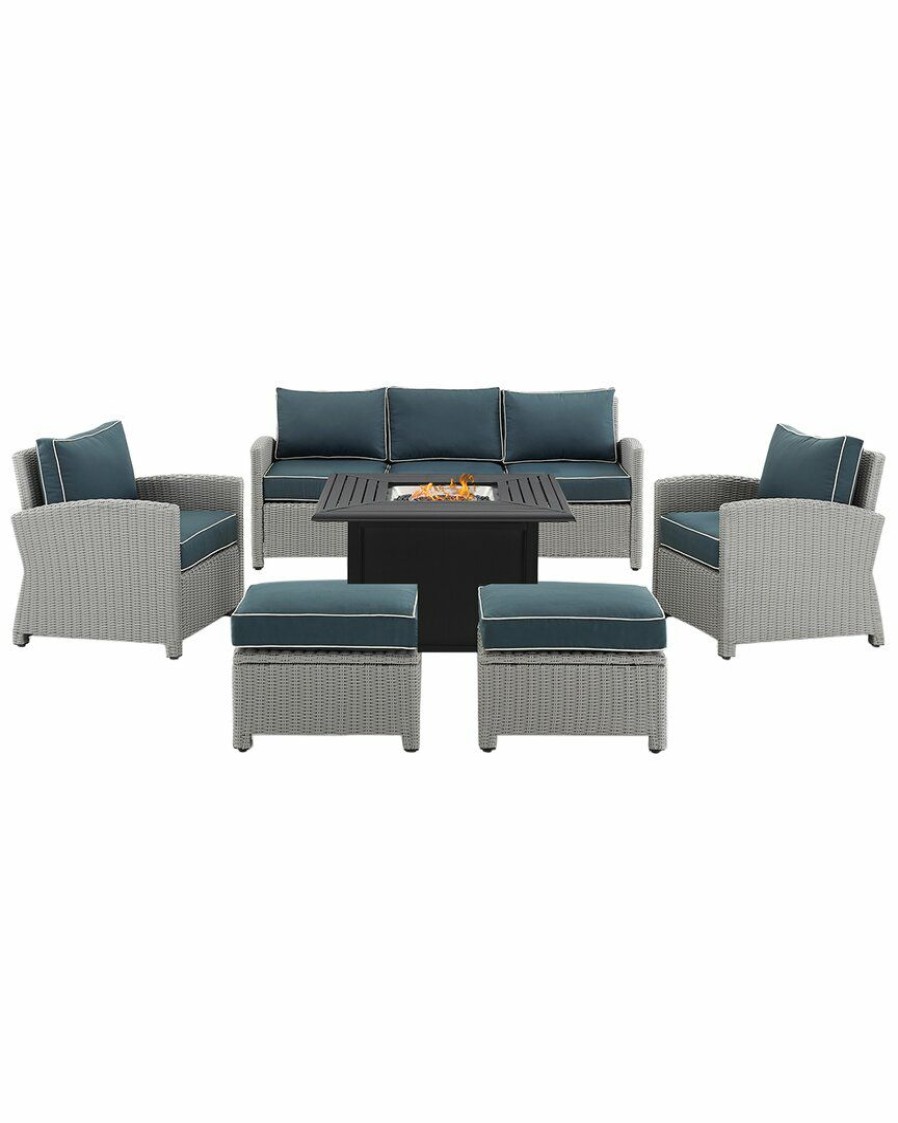 Seating Crosley | Crosley Bradenton 6Pc Outdoor Wicker Sofa Set W/Fire Table Home Seating