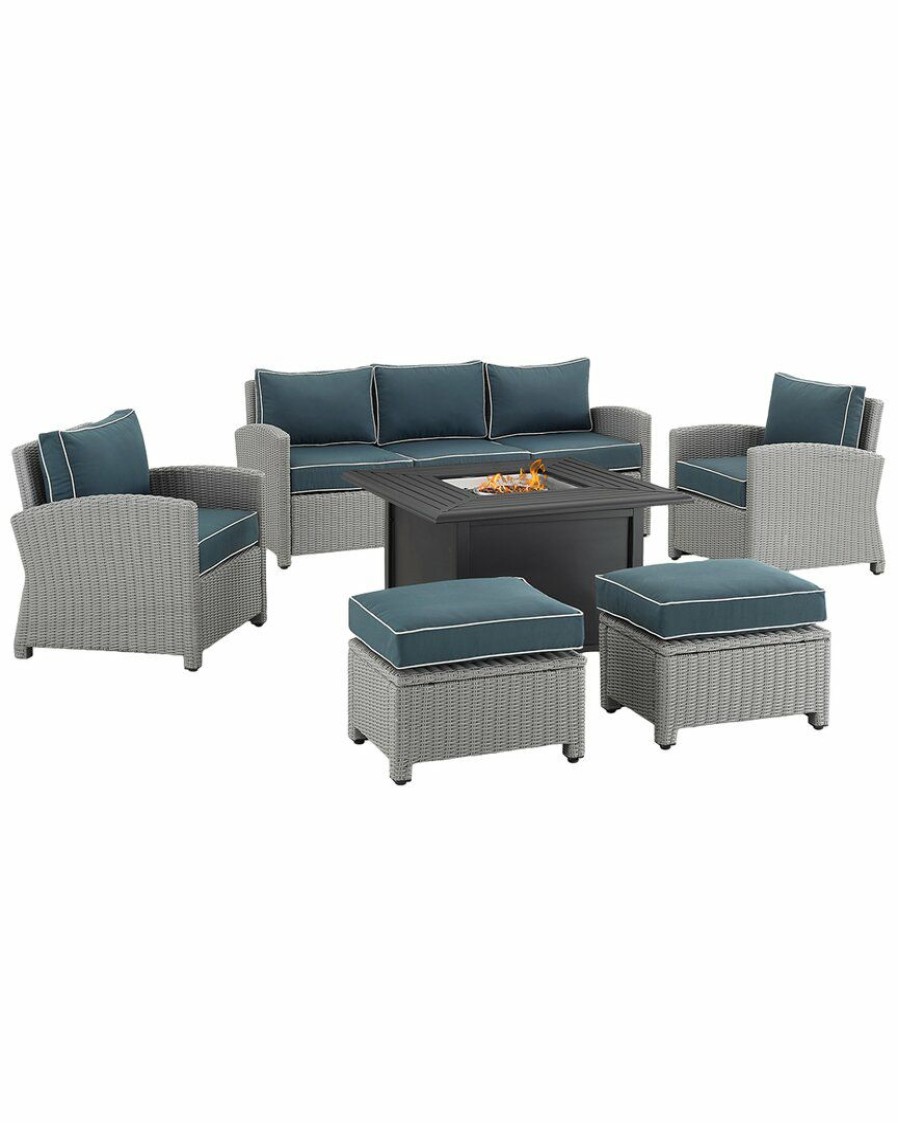 Seating Crosley | Crosley Bradenton 6Pc Outdoor Wicker Sofa Set W/Fire Table Home Seating