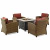 Seating Crosley | Crosley Furniture Bradenton 5Pc Outdoor Wicker Conversation Set W/Fire Table- Tucson Fire Table & 4 Armchairs Home Seating