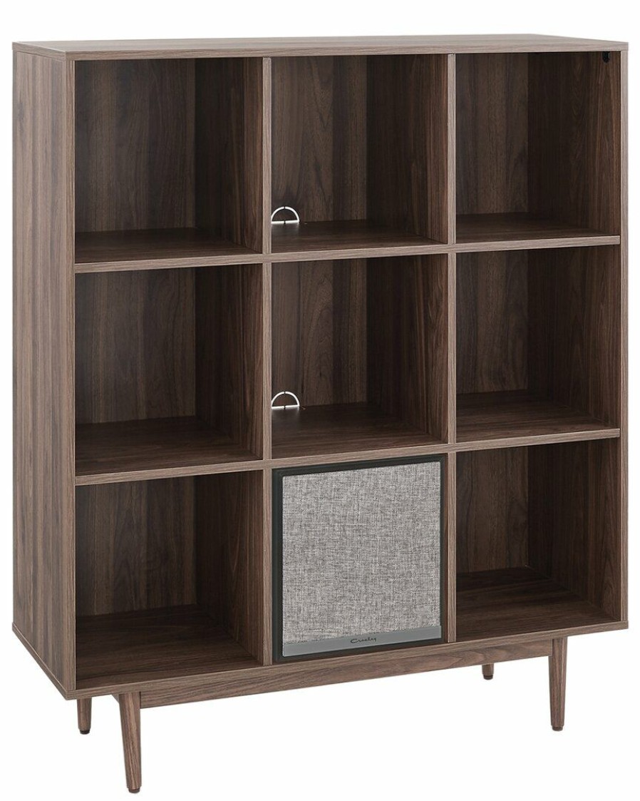 Bookcases & Shelving Crosley | Crosley Liam 9 Cube Record Storage Bookcase With Speaker Home Bookcases & Shelving