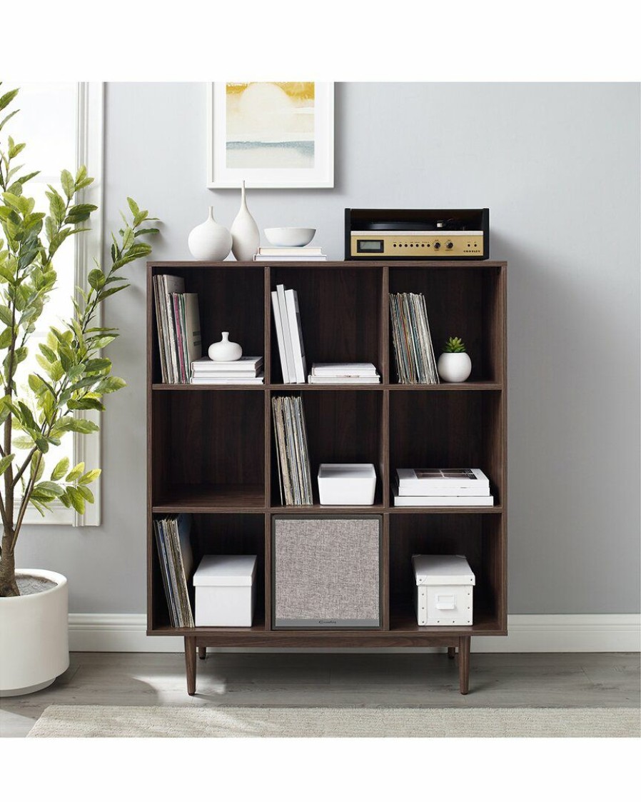 Bookcases & Shelving Crosley | Crosley Liam 9 Cube Record Storage Bookcase With Speaker Home Bookcases & Shelving