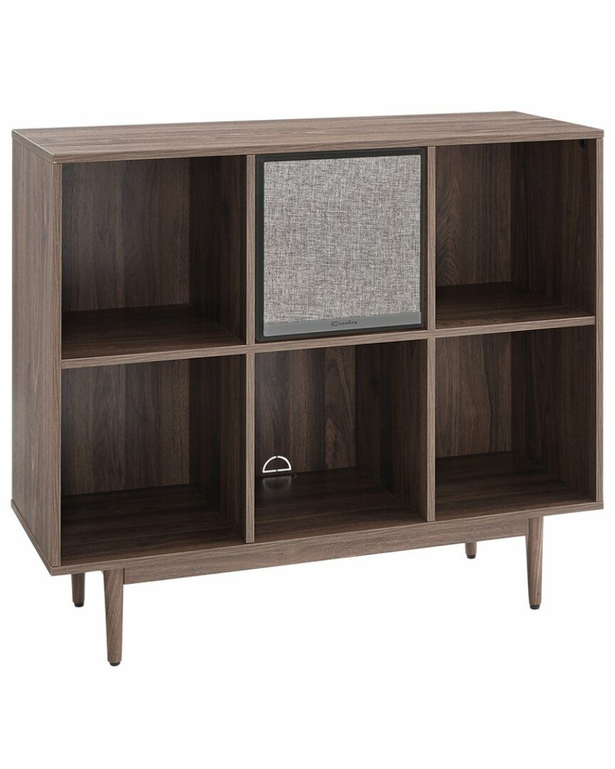 Bookcases & Shelving Crosley | Crosley Liam 6 Cube Record Storage Bookcase With Speaker Home Bookcases & Shelving