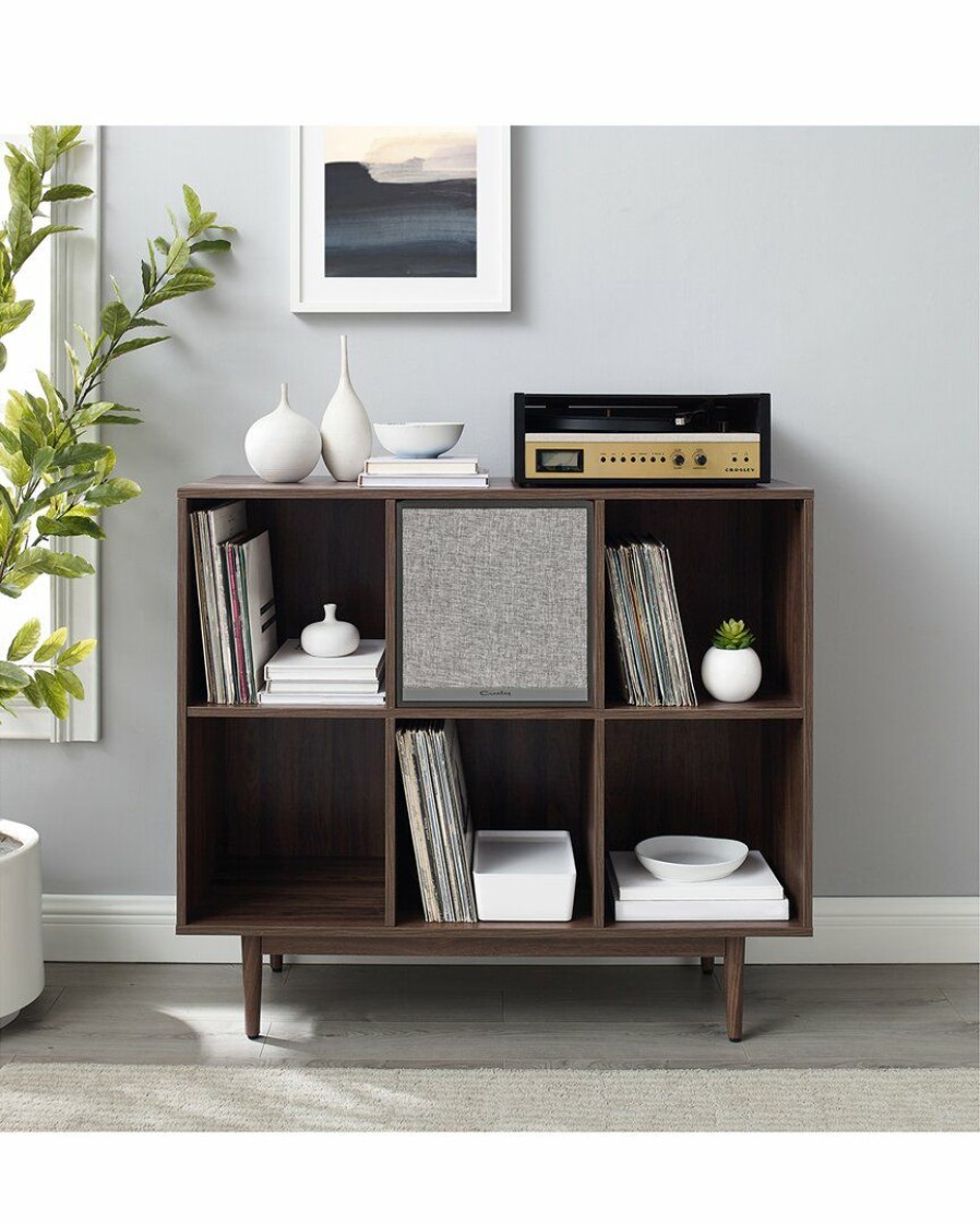 Bookcases & Shelving Crosley | Crosley Liam 6 Cube Record Storage Bookcase With Speaker Home Bookcases & Shelving