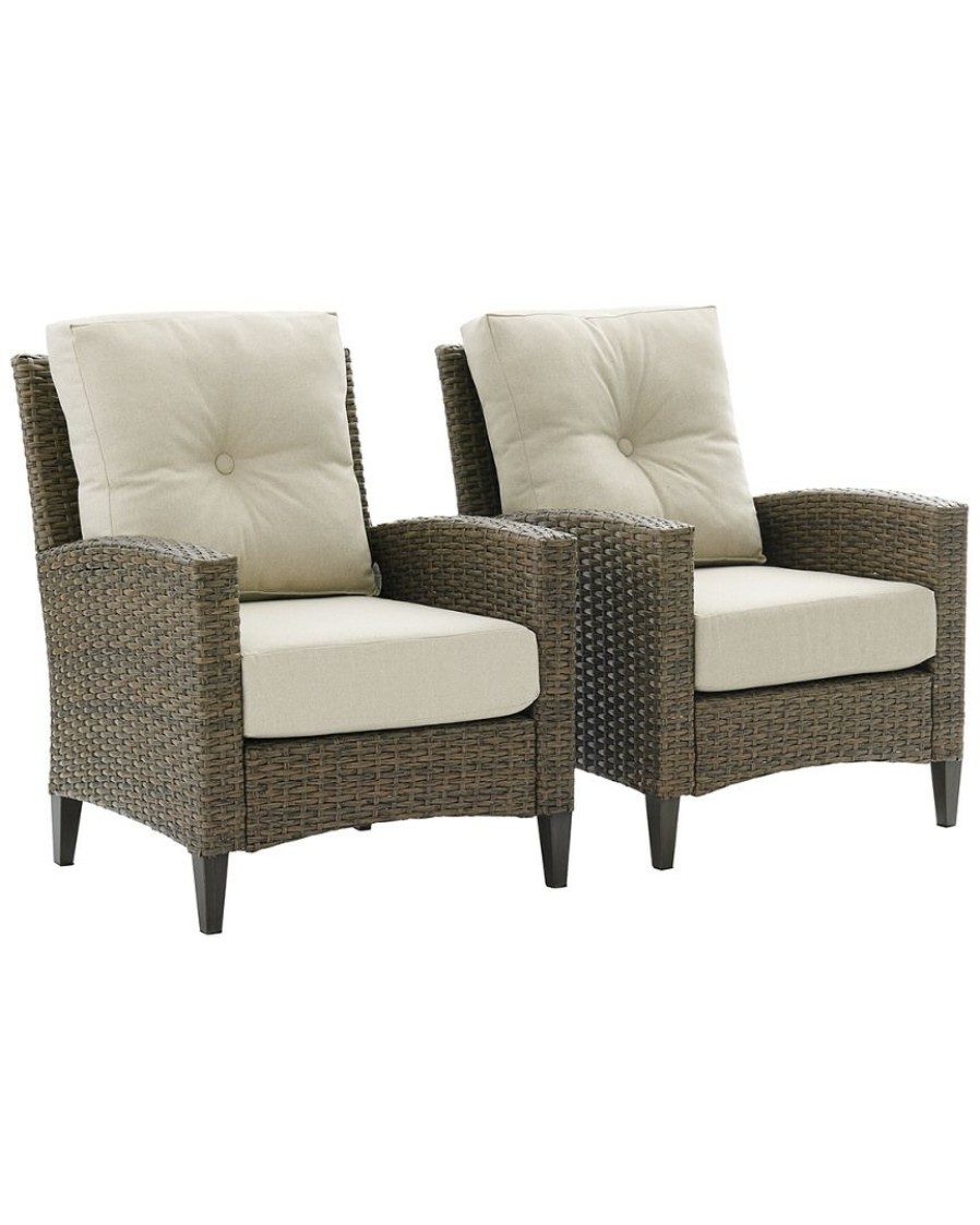 Seating Crosley | Crosley Rockport Outdoor Wicker 2Pc High Back Arm Chair Set Oatmeal/Light Brown 2 Arm Chairs Home Seating