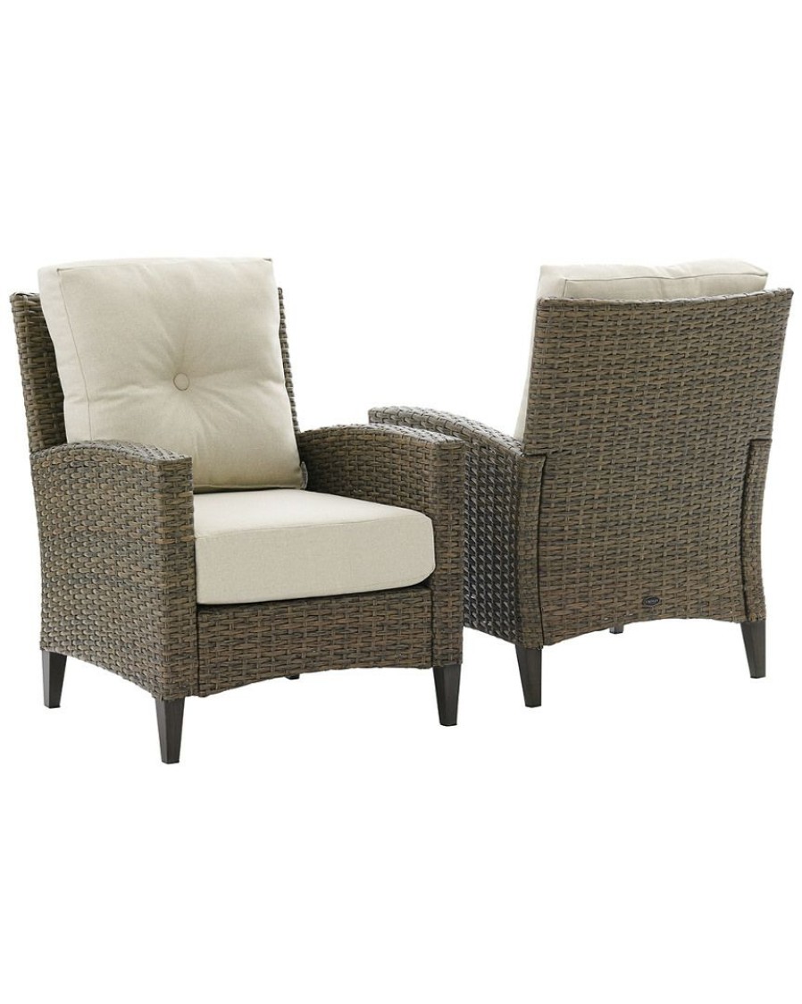 Seating Crosley | Crosley Rockport Outdoor Wicker 2Pc High Back Arm Chair Set Oatmeal/Light Brown 2 Arm Chairs Home Seating