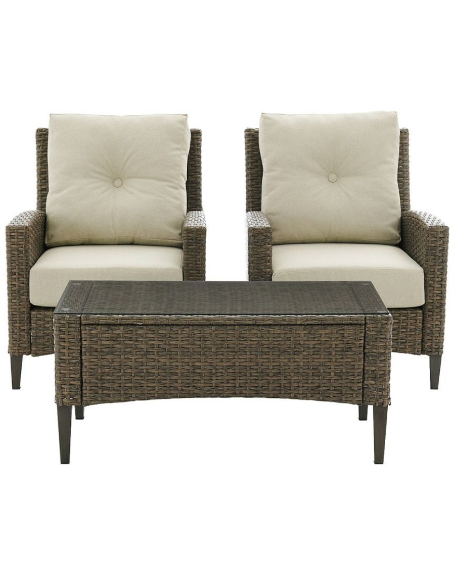 Seating Crosley | Crosley Rockport Outdoor Wicker 3Pc Coffee Table Set Home Seating