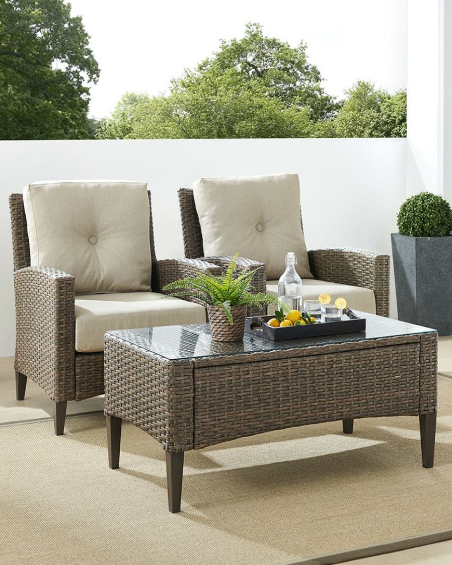 Seating Crosley | Crosley Rockport Outdoor Wicker 3Pc Coffee Table Set Home Seating