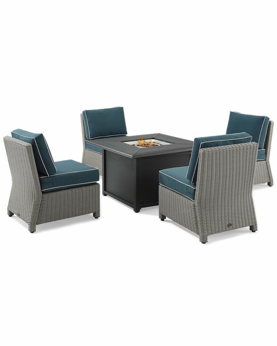 Seating Crosley | Crosley Furniture Bradenton 5Pc Outdoor Wicker Conversation Set W/Fire Table- Dante Fire Table & 4 Armless Chairs Home Seating