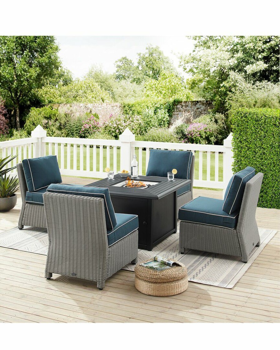 Seating Crosley | Crosley Furniture Bradenton 5Pc Outdoor Wicker Conversation Set W/Fire Table- Dante Fire Table & 4 Armless Chairs Home Seating