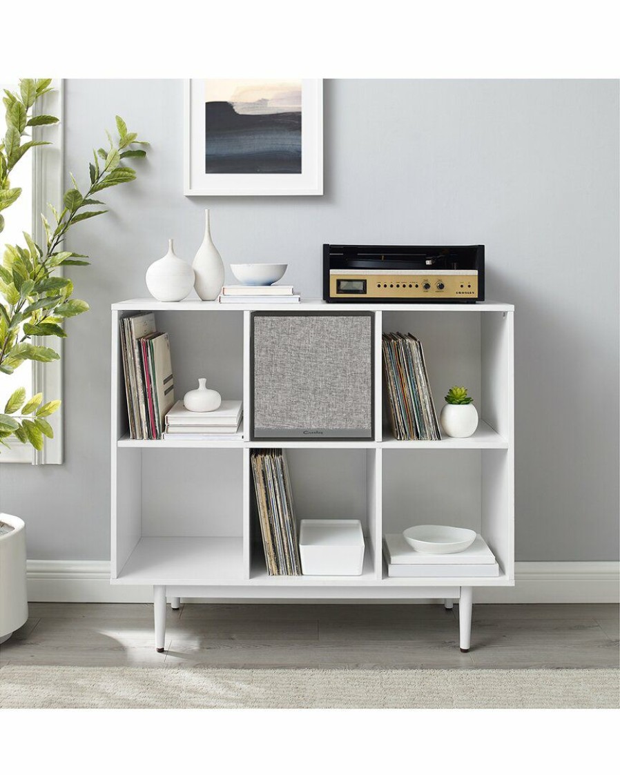 Bookcases & Shelving Crosley | Crosley Liam 6 Cube Record Storage Bookcase With Speaker Home Bookcases & Shelving