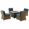 Seating Crosley | Crosley Furniture Bradenton 5Pc Outdoor Wicker Conversation Set W/Fire Table- Tucson Fire Table & 4 Armless Chairs Home Seating