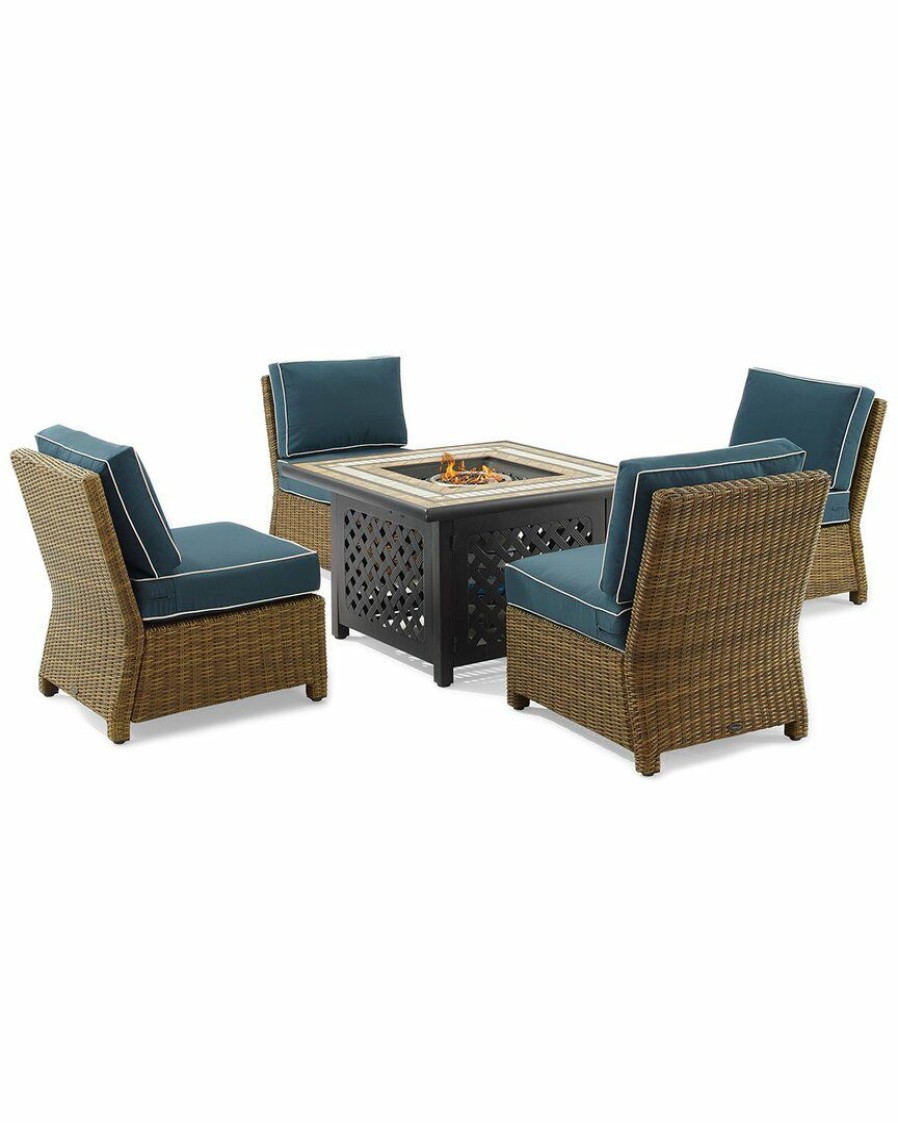 Seating Crosley | Crosley Furniture Bradenton 5Pc Outdoor Wicker Conversation Set W/Fire Table- Tucson Fire Table & 4 Armless Chairs Home Seating