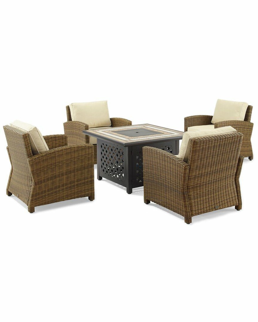 Seating Crosley | Crosley Furniture Bradenton 5Pc Outdoor Wicker Conversation Set W/Fire Table- Tucson Fire Table & 4 Armchairs Home Seating