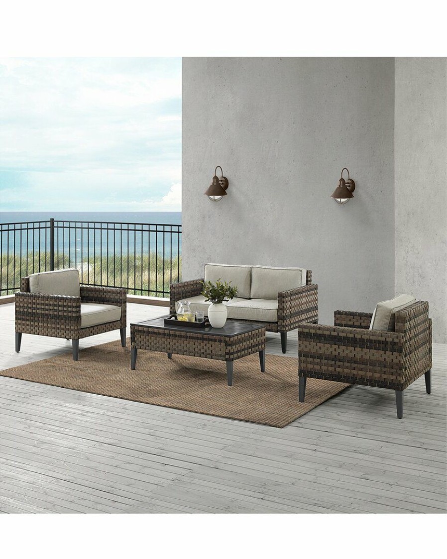 Seating Crosley | Crosley Furniture Prescott 4Pc Outdoor Wicker Conversation Set Home Seating