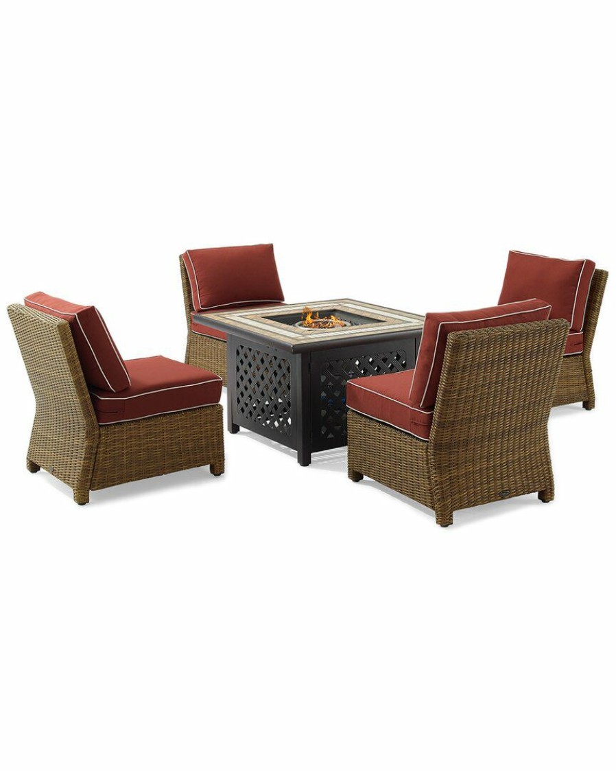 Seating Crosley | Crosley Furniture Bradenton 5Pc Outdoor Wicker Conversation Set W/Fire Table- Tucson Fire Table & 4 Armless Chairs Home Seating