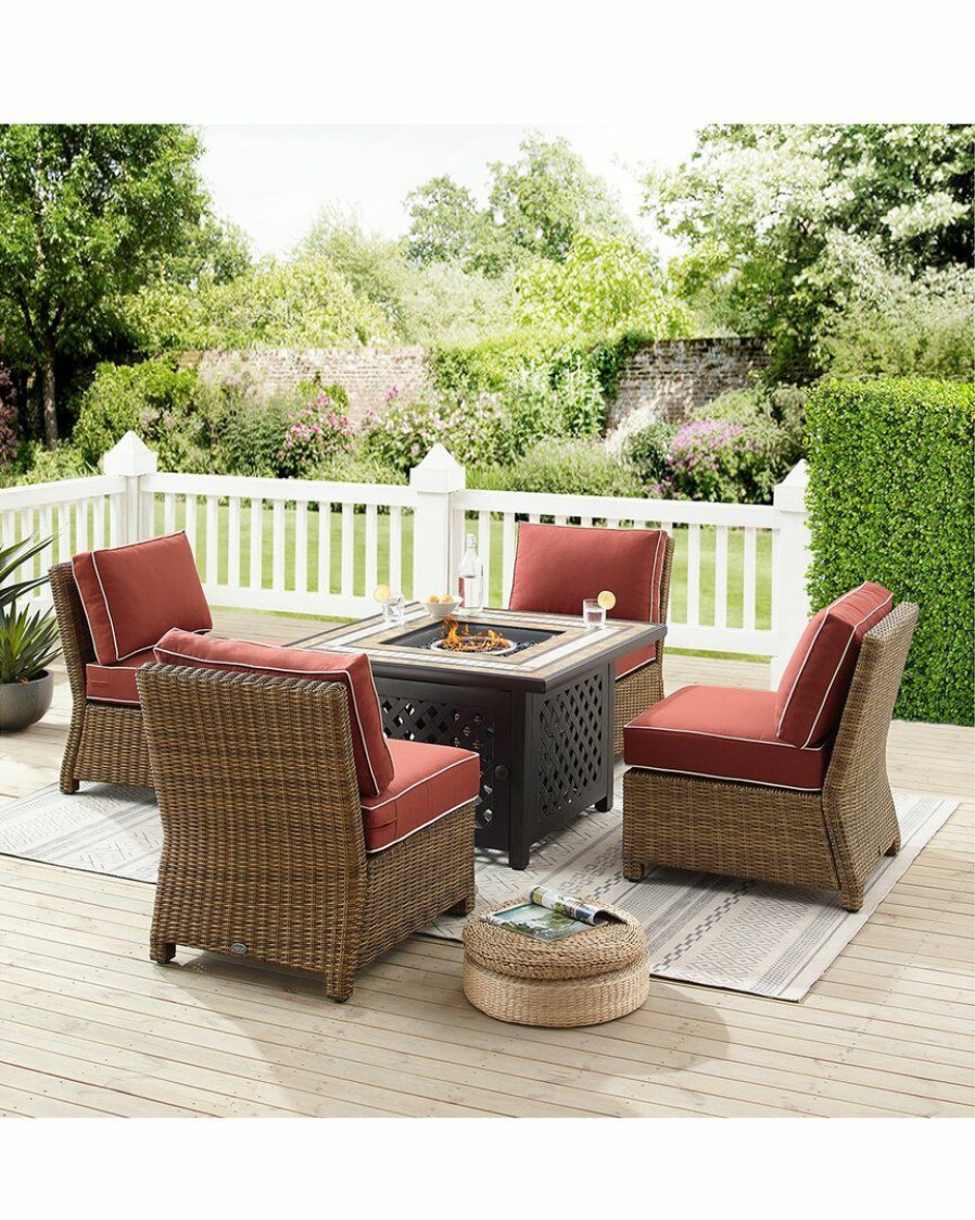 Seating Crosley | Crosley Furniture Bradenton 5Pc Outdoor Wicker Conversation Set W/Fire Table- Tucson Fire Table & 4 Armless Chairs Home Seating