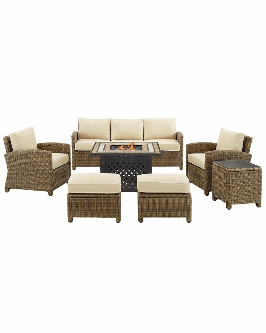 Seating Crosley | Crosley Bradenton 6Pc Outdoor Wicker Sofa Set W/Fire Table Home Seating