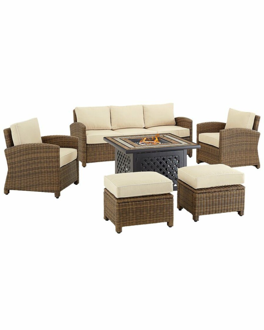 Seating Crosley | Crosley Bradenton 6Pc Outdoor Wicker Sofa Set W/Fire Table Home Seating