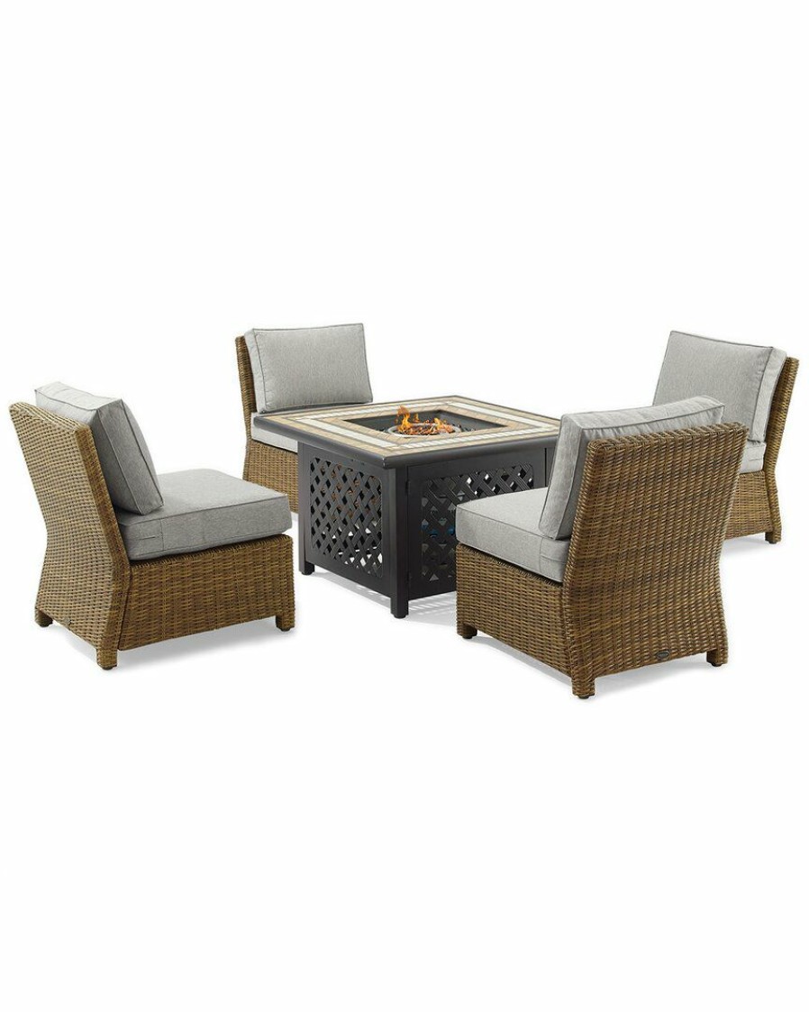 Seating Crosley | Crosley Furniture Bradenton 5Pc Outdoor Wicker Conversation Set W/Fire Table- Tucson Fire Table & 4 Armless Chairs Home Seating