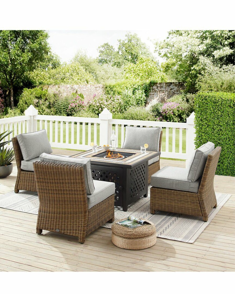 Seating Crosley | Crosley Furniture Bradenton 5Pc Outdoor Wicker Conversation Set W/Fire Table- Tucson Fire Table & 4 Armless Chairs Home Seating