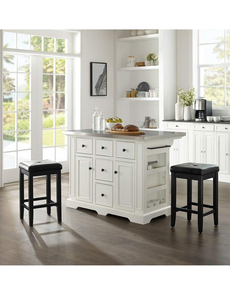 Sideboards & Credenzas Crosley | Crosley Julia Island W/Uph Square Stools Home Sideboards & Credenzas