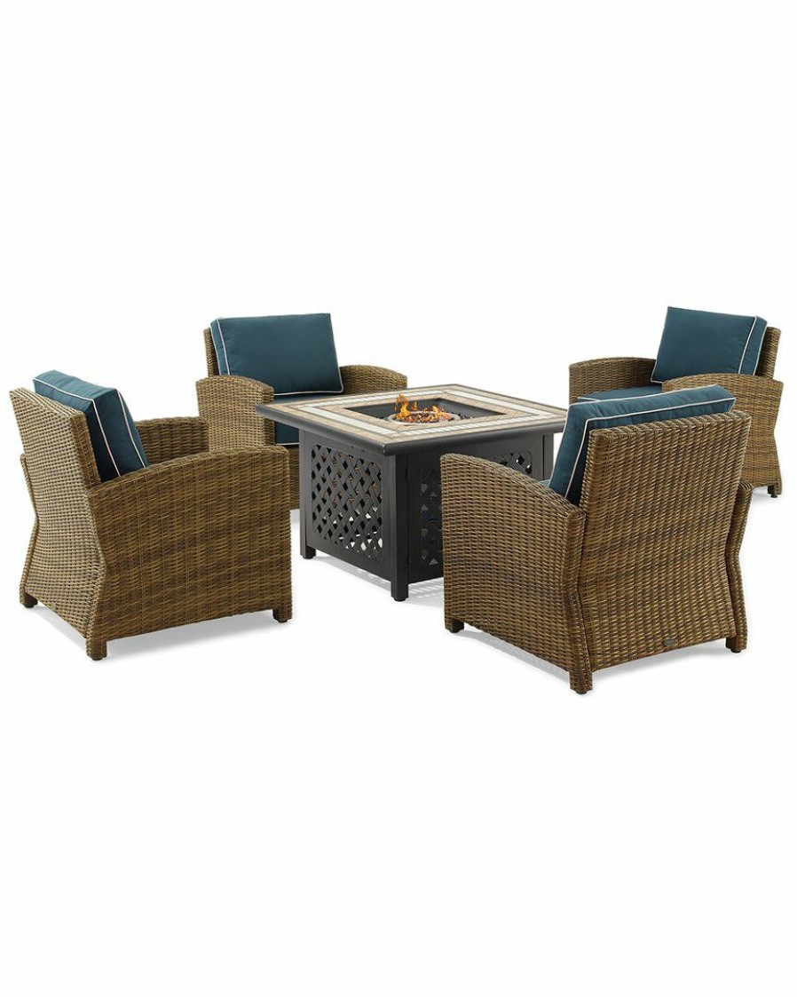 Seating Crosley | Crosley Furniture Bradenton 5Pc Outdoor Wicker Conversation Set W/Fire Table- Tucson Fire Table & 4 Armchairs Home Seating