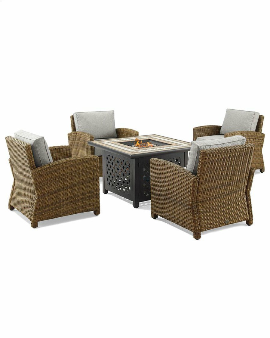 Seating Crosley | Crosley Furniture Bradenton 5Pc Outdoor Wicker Conversation Set W/Fire Table- Tucson Fire Table & 4 Armchairs Home Seating